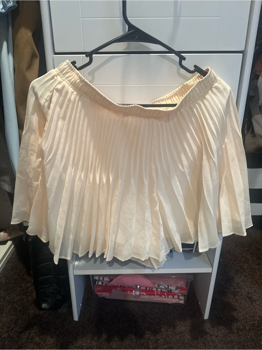 BCBGeneration Pleated Off-Shoulder Top in Light Cream